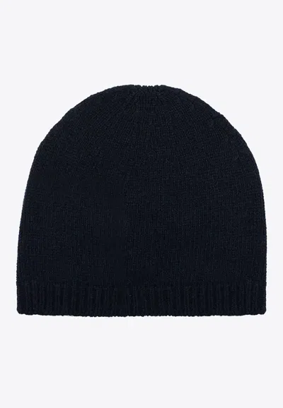 Shop Emporio Armani Cashmere Logo Patched Beanie In Navy
