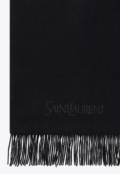 Shop Saint Laurent Cashmere Logo-embroidered Scarf In Black