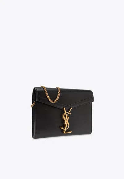 Shop Saint Laurent Cassandra Leather Shoulder Bag In Black