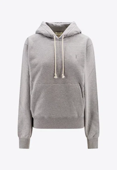 Shop Saint Laurent Cassandre-embroidered Hooded Sweatshirt In Gray