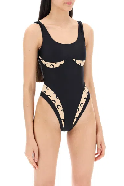 Shop Marine Serre One Piece Swimsuit With All Over Moon Inserts