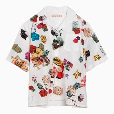 Shop Marni White Bowling Shirt With Flower Print In Cotton