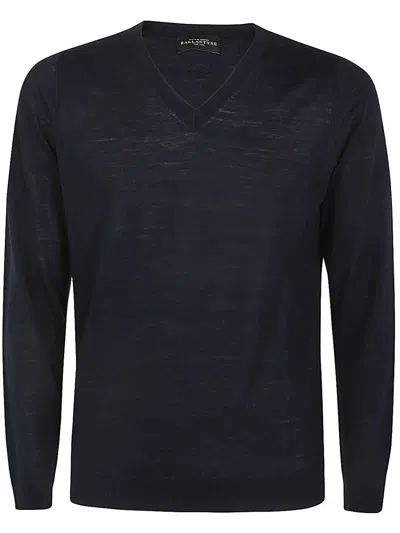 Ballantyne V Neck Slim Fit Pullover In Blue