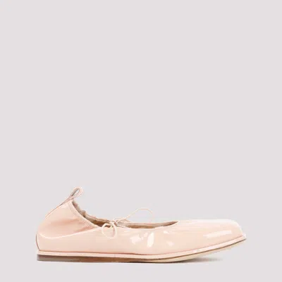 Shop Simone Rocha Pink Powder Patent Calf Leather Heart Toe Lace-up Ballerina In Nude & Neutrals