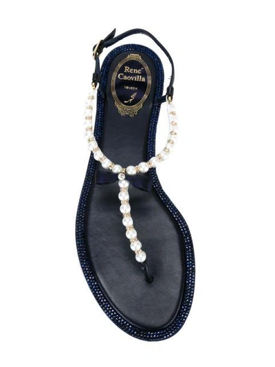 Shop René Caovilla Embellished Pearl Bow Thong Sandals