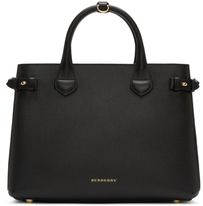 Burberry 'medium Banner' House Check Leather Tote In Black