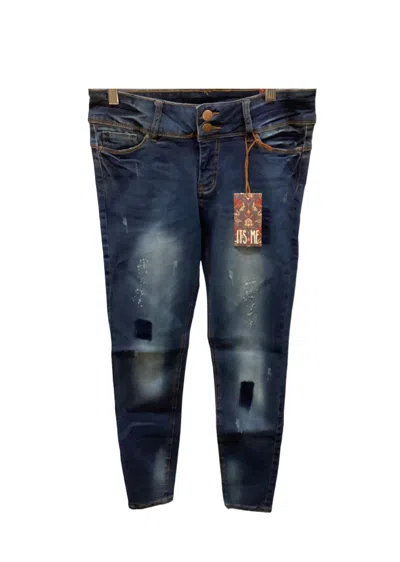 It's Me Women's Distressed Skinny Jean In Dark Wash In Blue