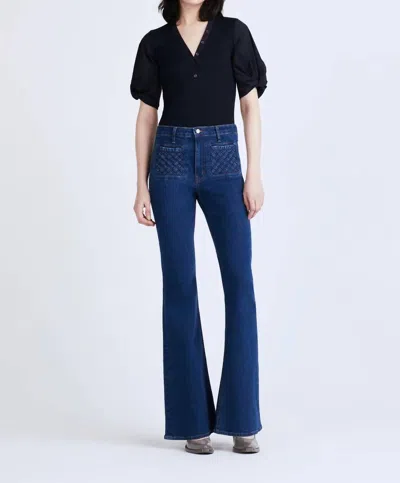 Shop Derek Lam 10 Crosby High Rise Flare With Woven Pockets Jeans In Atlantic In Yellow