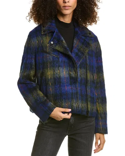 Shop Allsaints Remi Check Wool-blend Jacket In Blue