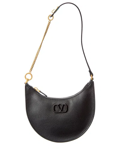Shop Valentino Vlogo Grainy Leather Hobo Bag In Black