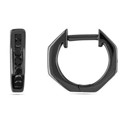 Mimi & Max 1/4ct Tw Black Diamond Hinged Hoop Geometric Earrings In Sterling Silver With Black Rhodium In Black