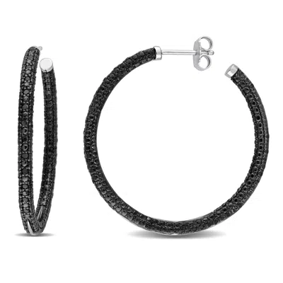 Mimi & Max 1/4ct Tw Black Diamond Hoop Earrings In Sterling Silver With Black Rhodium In Black