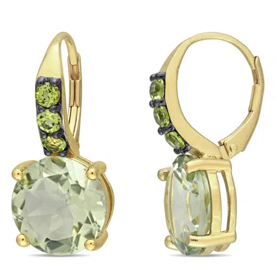 Mimi & Max 12 3/8ct Tgw Green Quartz Peridot Leverback Earrings In Yellow Sterling Silver With Black Rhodium In Green