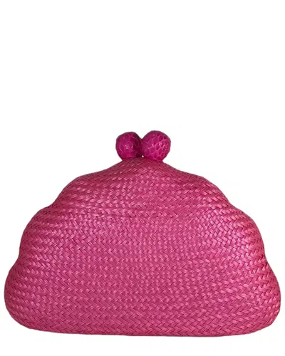 Shop Serpui Maya Shell Bun Straw Clutch In Pink
