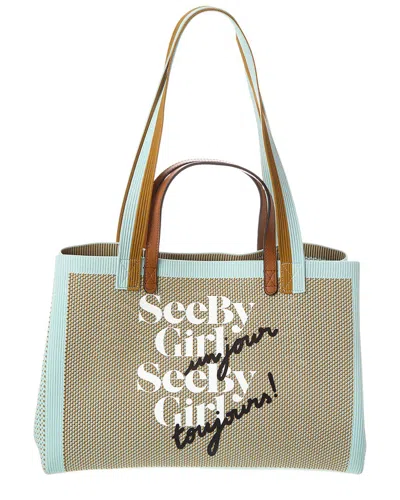 Shop See By Chloé See By Girl Un Jour Canvas & Leather Tote In Blue