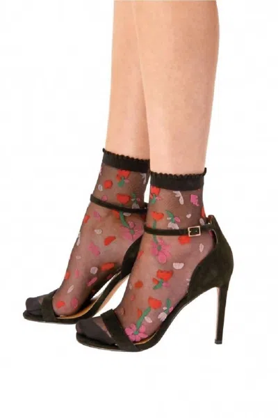Pretty Polly Sheer Floral Anklet Sock In Black In Black