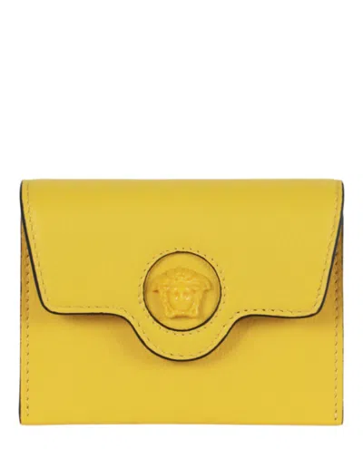 Shop Versace Medusa Card Case In Yellow