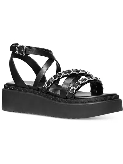 Shop Michael Michael Kors Issi Flatform Womens Leather Chain Flatform Sandals In Black