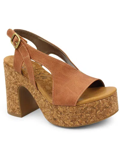 Shop Blowfish Partea Womens Faux Leather Embossed Platform Sandals In Brown
