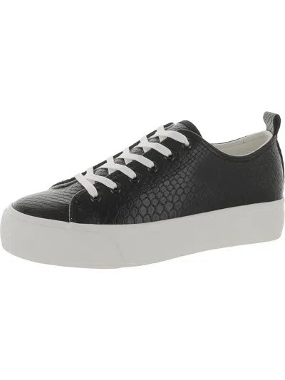 Shop Olivia Miller Womens Faux Leather Platform Casual And Fashion Sneakers In Black