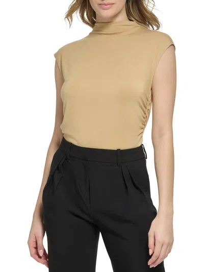 Shop Calvin Klein Womens Mock Neck Cap Sleeve Pullover Top In Multi