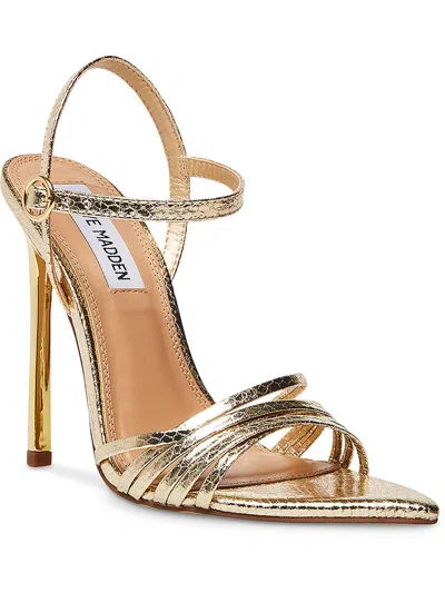 Shop Steve Madden Wendy Womens Snake Print Pointed Toe Strappy Sandals In Gold