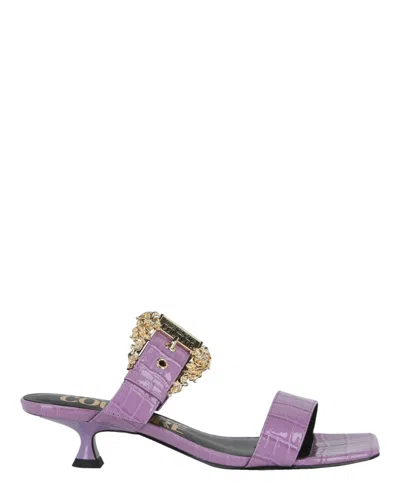 Shop Versace Jeans Croc-embossed Mules In Purple