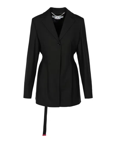 Shop Off-white Wool Blend Relaxed Fit Blazer In Black