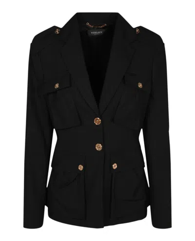 Shop Versace Buttoned Blazer In Black
