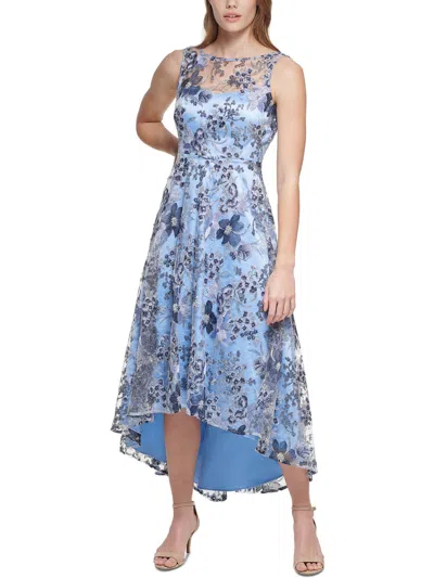 Shop Eliza J Womens Mesh Sequined Evening Dress In Blue