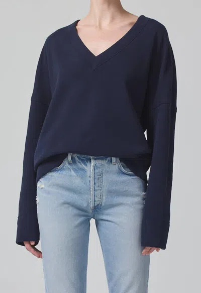 Shop Citizens Of Humanity Women's Ronan V Neck Top In Navy In Blue