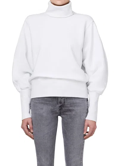 Shop Agolde Ribbed Turtleneck Sweatshirt In White