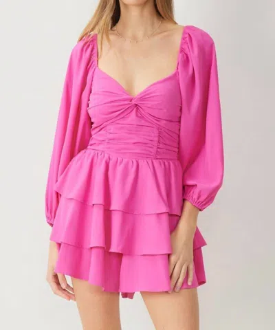 Shop Entro Twist Front Long Sleeve Tiered Romper In Pink