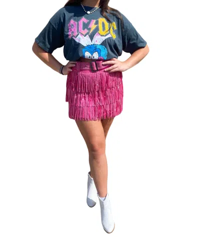 Shop Nylon Apparel Rhinestone Diva Fringe Skirt In Fuchsia In Pink