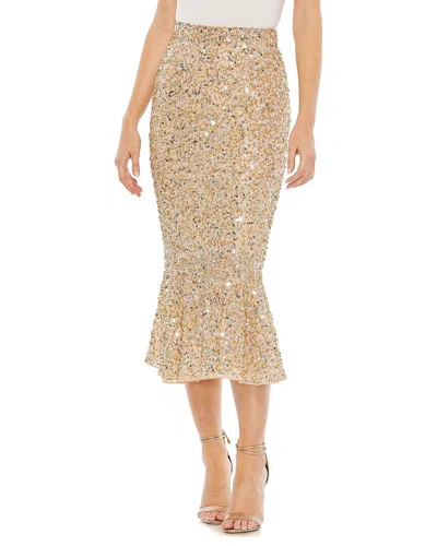 Shop Mac Duggal Sequin Midi Skirt With Side Ruffle In Gold