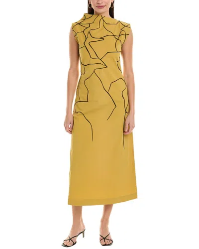 Shop Alpha Studio Seersucker Midi Dress In Yellow