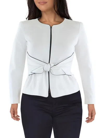 Shop Emporio Armani Womens Woven Long Sleeves Collarless Blazer In White