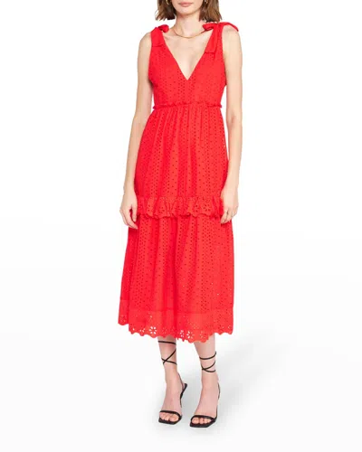 Shop En Saison Eyelet Midi Dress In Red
