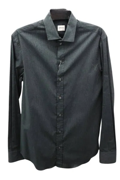 Shop Armani Collezioni Long Sleeve Button Down Shirt In Grey