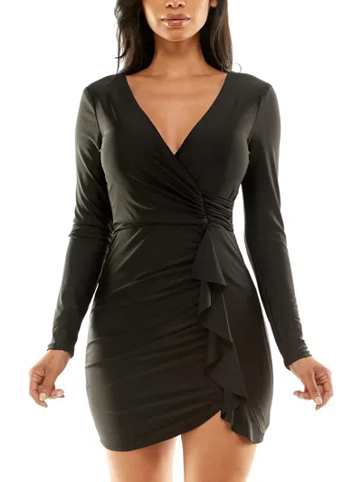 Shop B Darlin Juniors Womens Mini Long Sleeve Bodycon Dress In Black