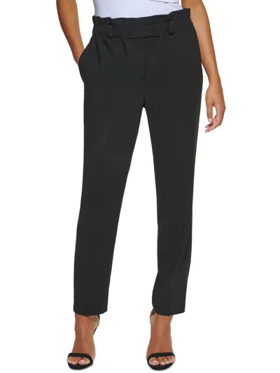 Shop Dkny Womens High Rise Stretch Ankle Pants In Black