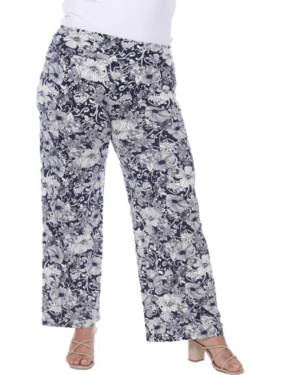 Shop White Mark Plus Womens Fold-over Waist Wide Leg Palazzo Pants In Blue