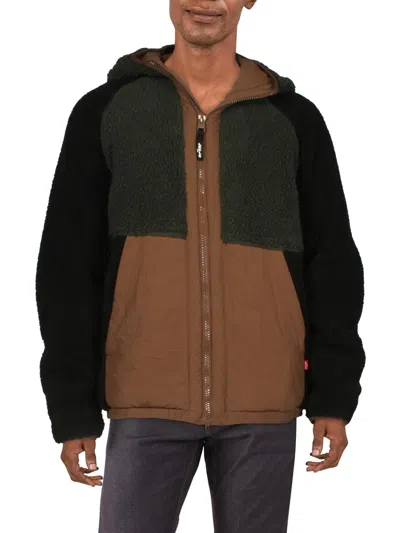 Shop Levi's Mens Sherpa Hooded Teddy Coat In Green