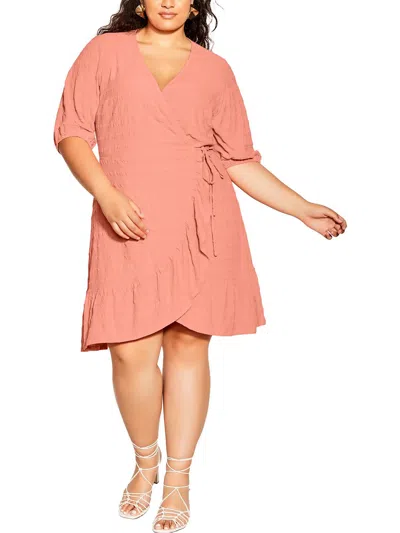 Shop City Chic Plus Womens Wrap Short Wrap Dress In Pink