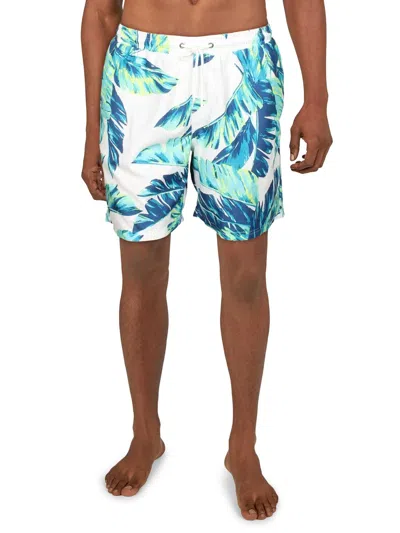 Shop Club Room Tropical Leaves Mens Woven Printed Swim Trunks In White