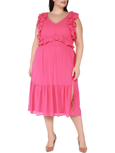Shop Black Tape Plus Womens Ruffled Flutter Sleeve Midi Dress In Pink