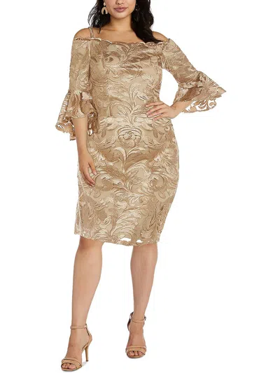 Shop R & M Richards Plus Womens Metallic Midi Cocktail And Party Dress In Gold