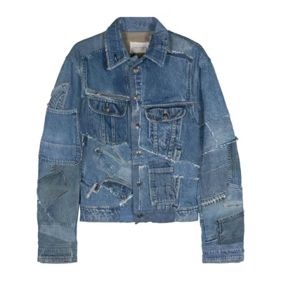 Greg Lauren Distressed Denim Jacket In Blue