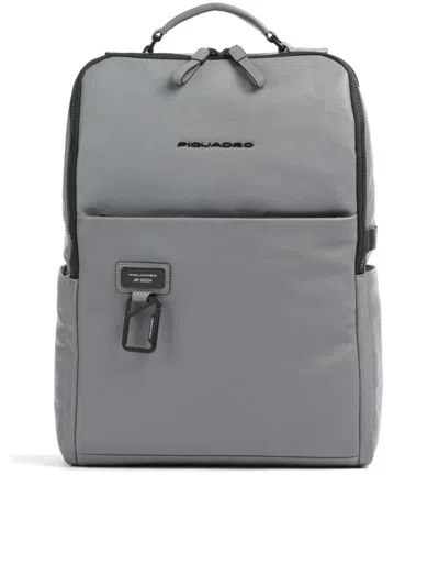 Shop Piquadro Leather Backpack With Laptop Holder 15.6" Bags In Grey