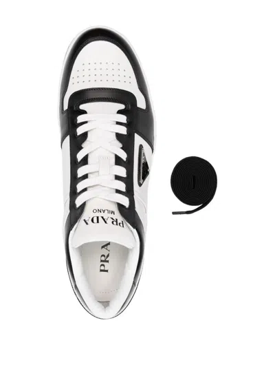 Shop Prada Downtown Leather Sneakers Shoes In Multicolour